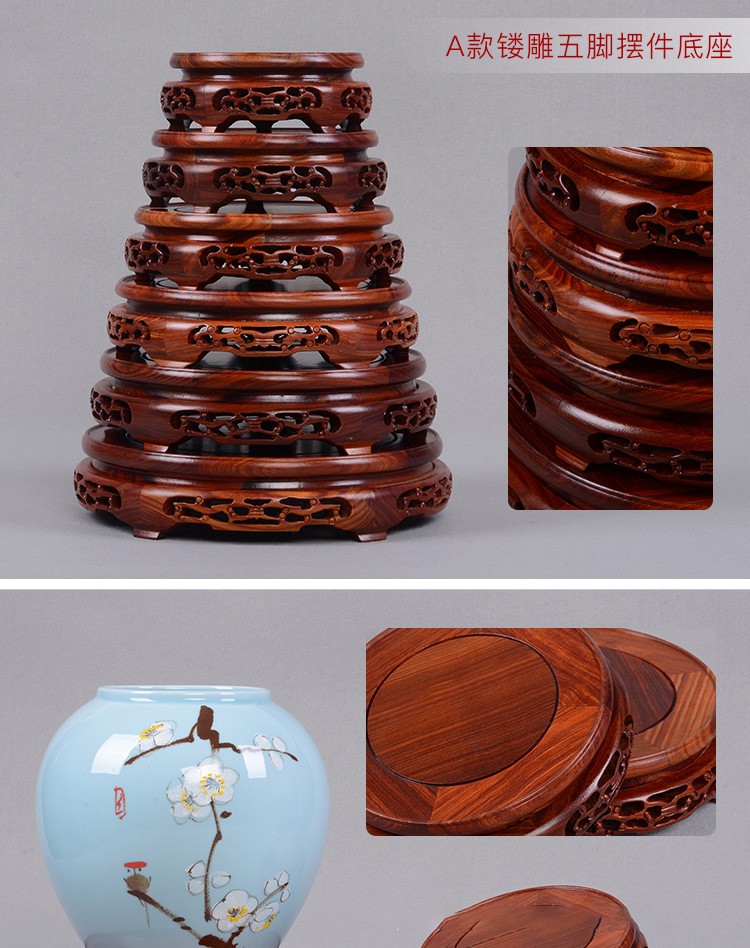 奇石头佛像花瓶花盆紫砂茶壶鱼缸工艺品展示托盘实木托架子摆件座a1