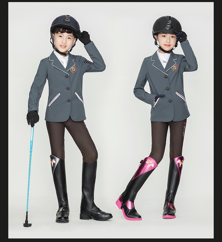 八尺龙儿童马术外套表演西服障碍马术服比赛西服骑士服马术衣服 黑色