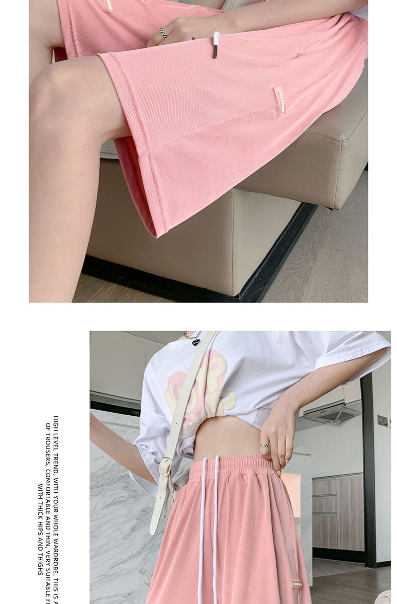 LangSha Ice Silk Shorts for Women, Summer Lightweight High-Waist Loose-Fitting Slimming Wide-Leg Mid-Length Pants, Quick-Dry Casual Sports Knee-Length Shorts 21