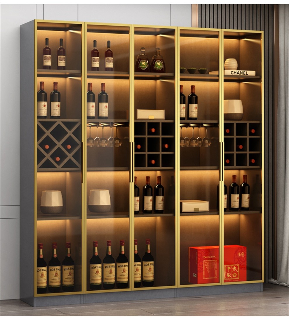 福予轻奢酒柜客厅靠墙现代简约高档玻璃门柜子收纳展示储物柜灰色双门