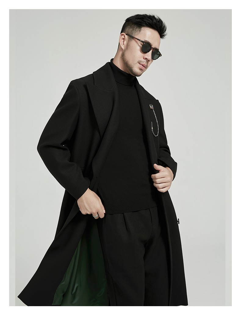 facecity高定限量斜纹戗驳领羊毛大衣男生秋冬新款中长款呢子外套