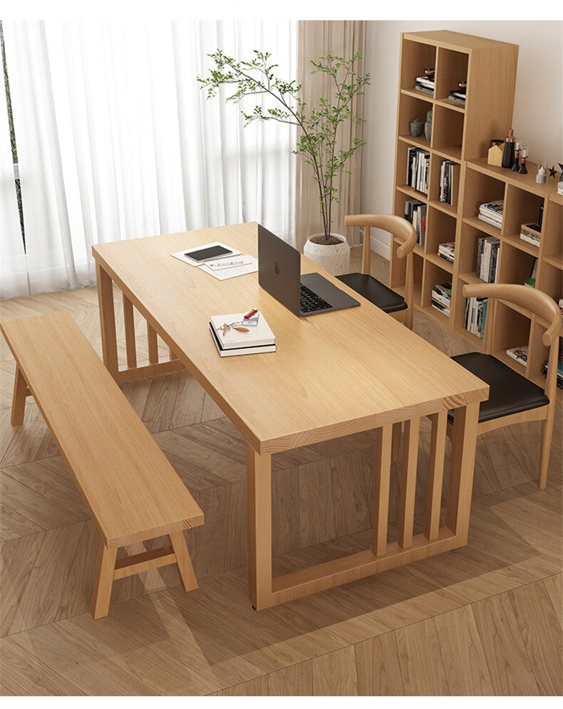 bui 客厅大书桌休闲区实木阅览桌长桌书房学习写字桌家用办公桌工作台