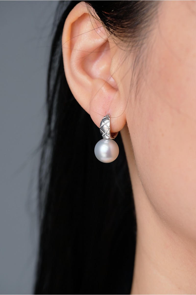 vc澳白珍珠耳扣18k金南洋海水白色珍珠耳环厚金镶嵌无暇冷光1011mm送