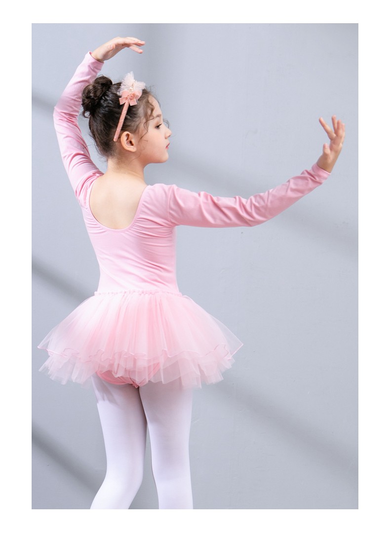 柠檬slemon儿童芭蕾舞服长袖网纱舞蹈连体服秋款女童tutu裙纯色甜美