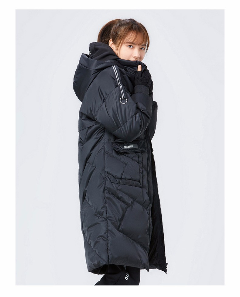 361度羽绒服女中长款加厚连帽官方冬季新款保暖运动羽绒大衣外套女装