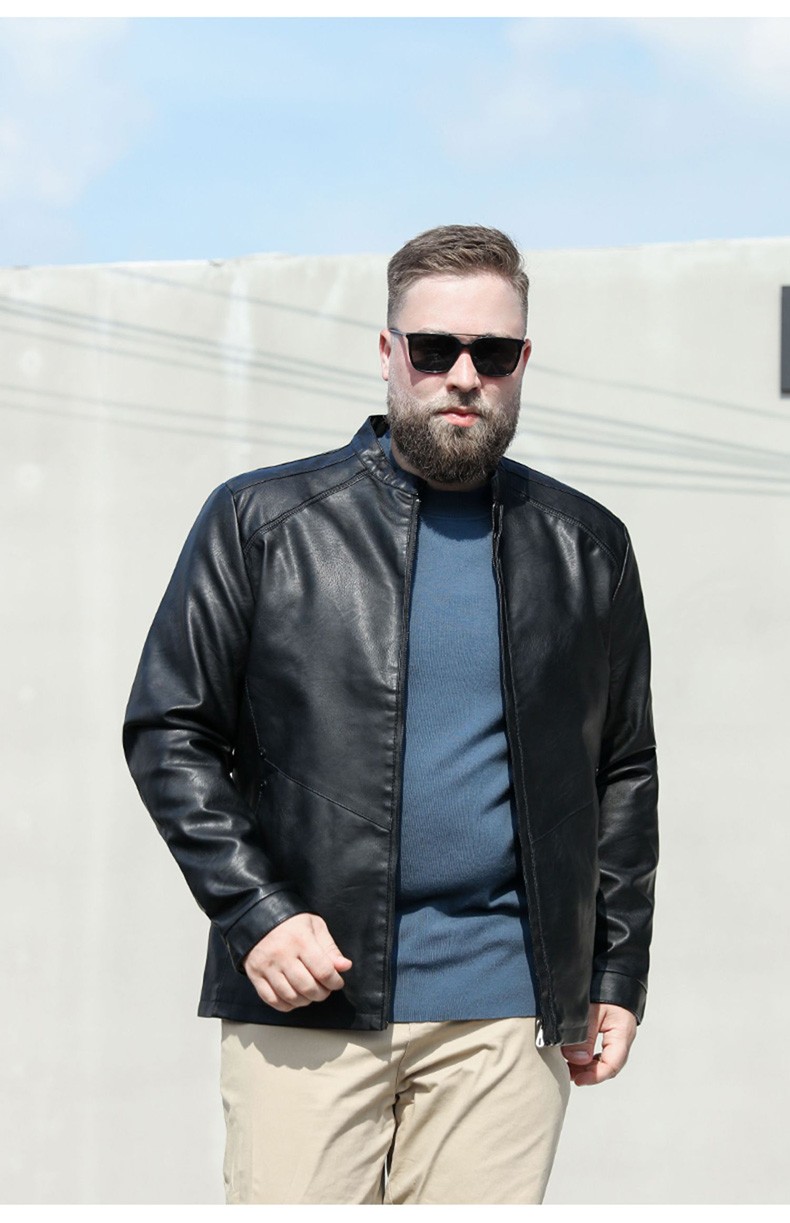 百胜狐大码男装春季胖子立领大号皮夹克肥佬宽松机车服加肥加大肥佬大