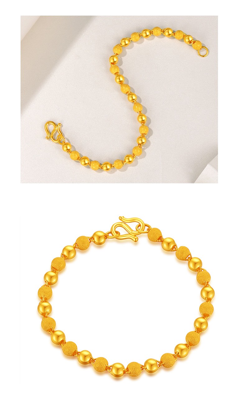 百泰首饰黄金光珠手链女足金珠子女士磨砂圆珠链子送女友礼物537g