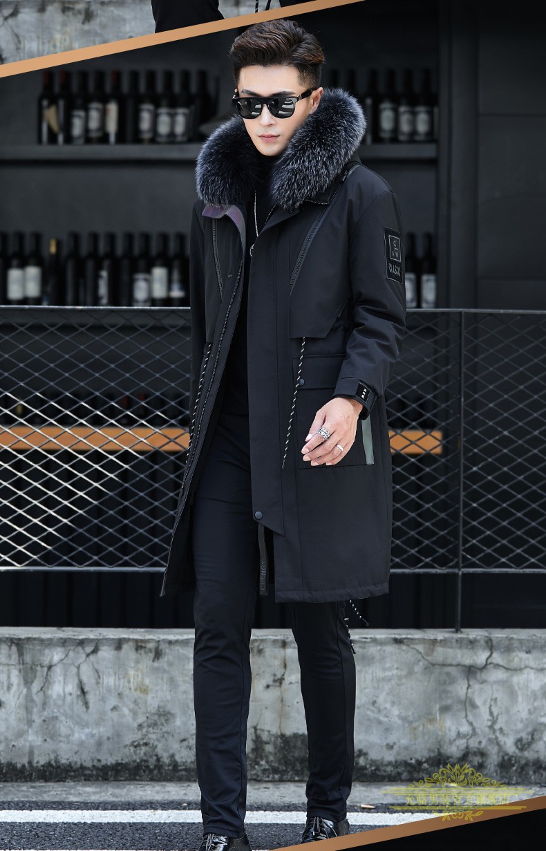 允骆轻奢品牌男装派克服男2021冬季新款皮毛一体外套中长款兔毛皮内胆