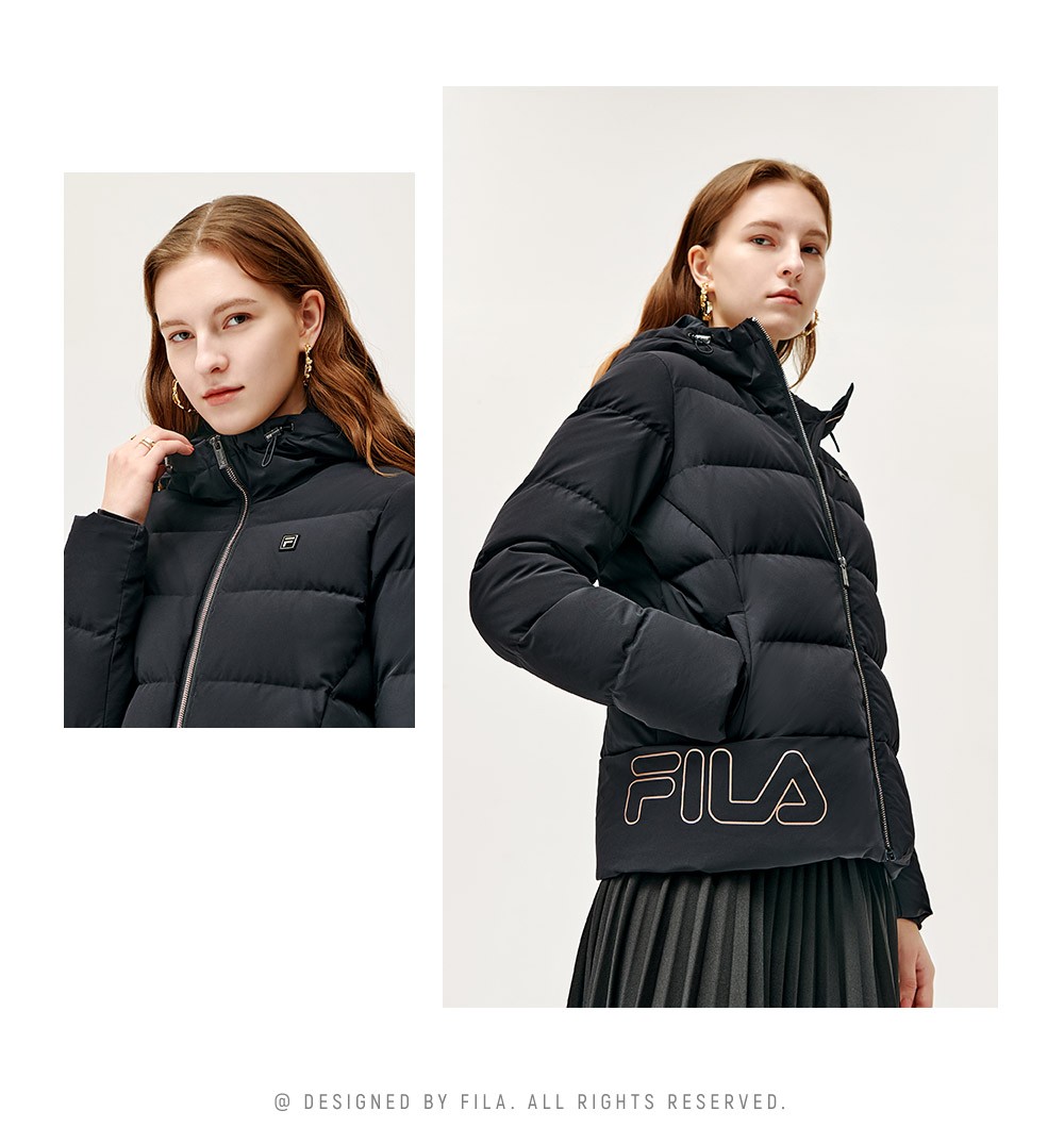 fila斐乐女装羽绒服官方2021冬季长袖时尚外套连帽字母印花高充绒量