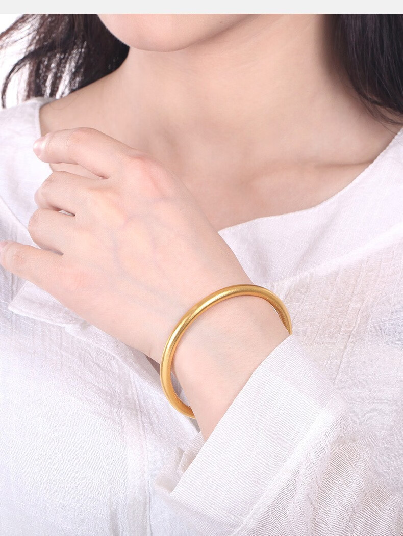 足金9999古法传承女结婚实心光圈黄金手镯传家金镯子 晶大福 15.