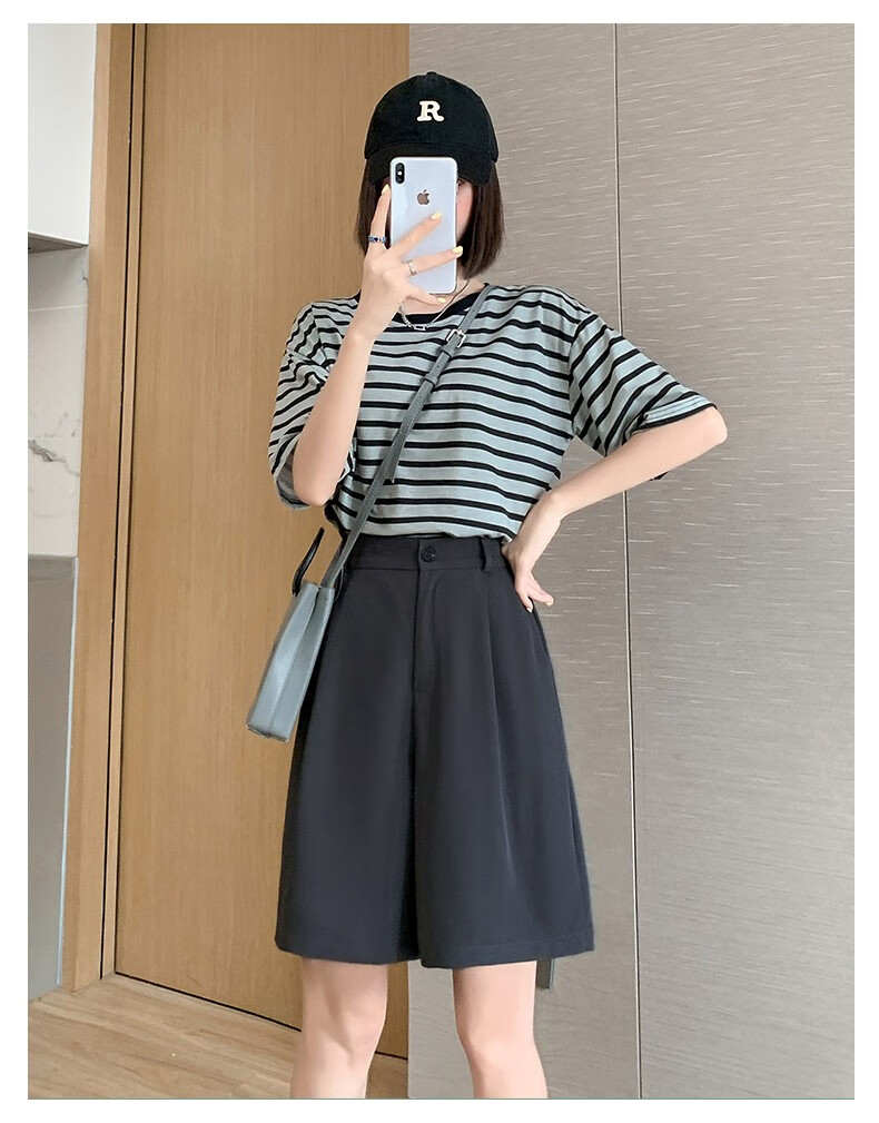 LangSha Women's Suit Shorts, Lightweight And Loose-Fitting for Summer Wear, Wide-Leg Five-Point Shorts, High-Waisted A-Line Slimming Casual Shorts 22