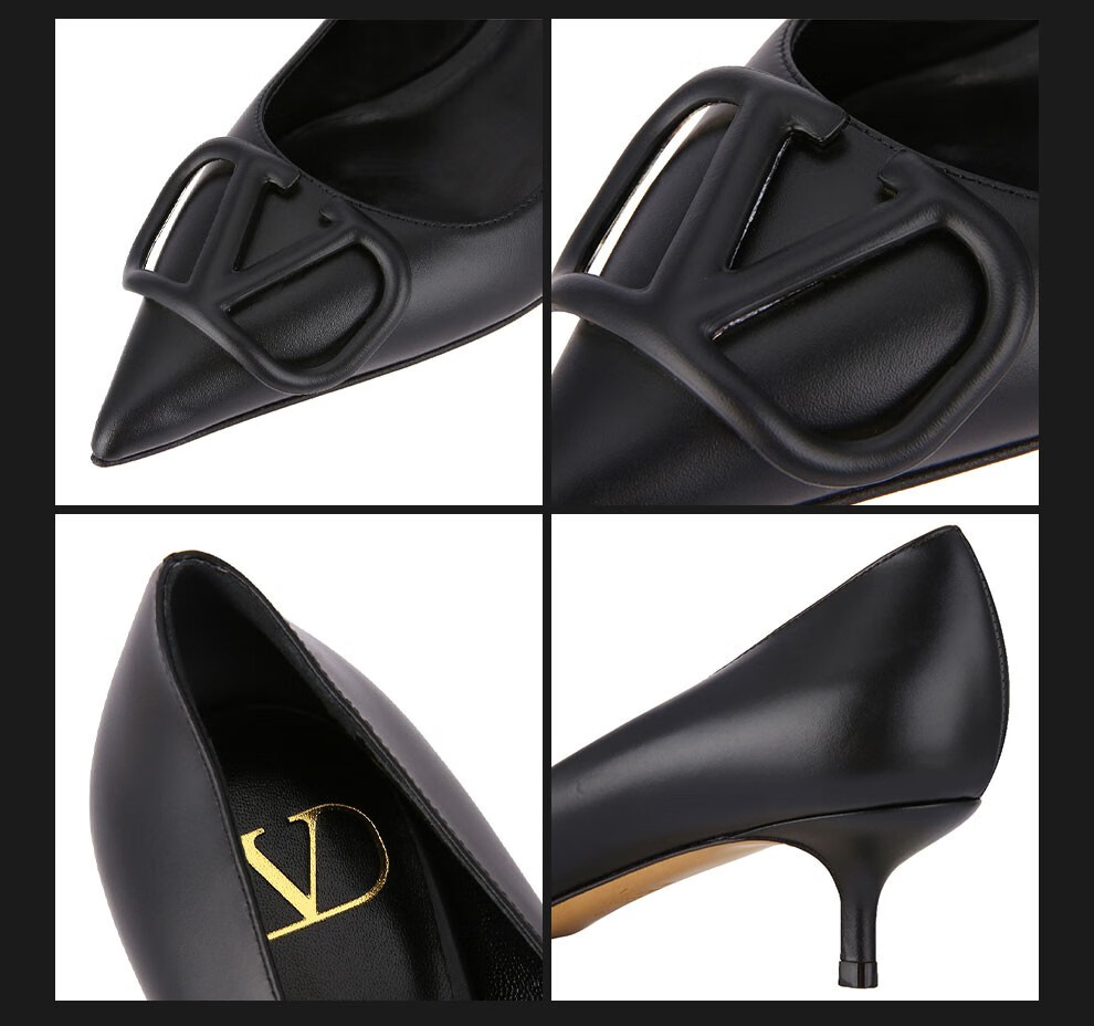 valentino 华伦天奴 奢侈品女鞋v字扣标识小牛皮尖头猫跟鞋女士高跟鞋