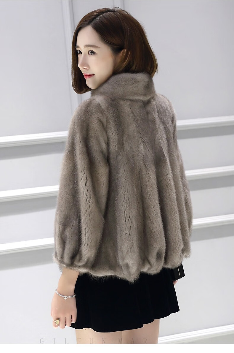 歌芬蔓品牌女装貂皮大衣女整貂立领母貂裘皮外套女士短款妈妈款皮草