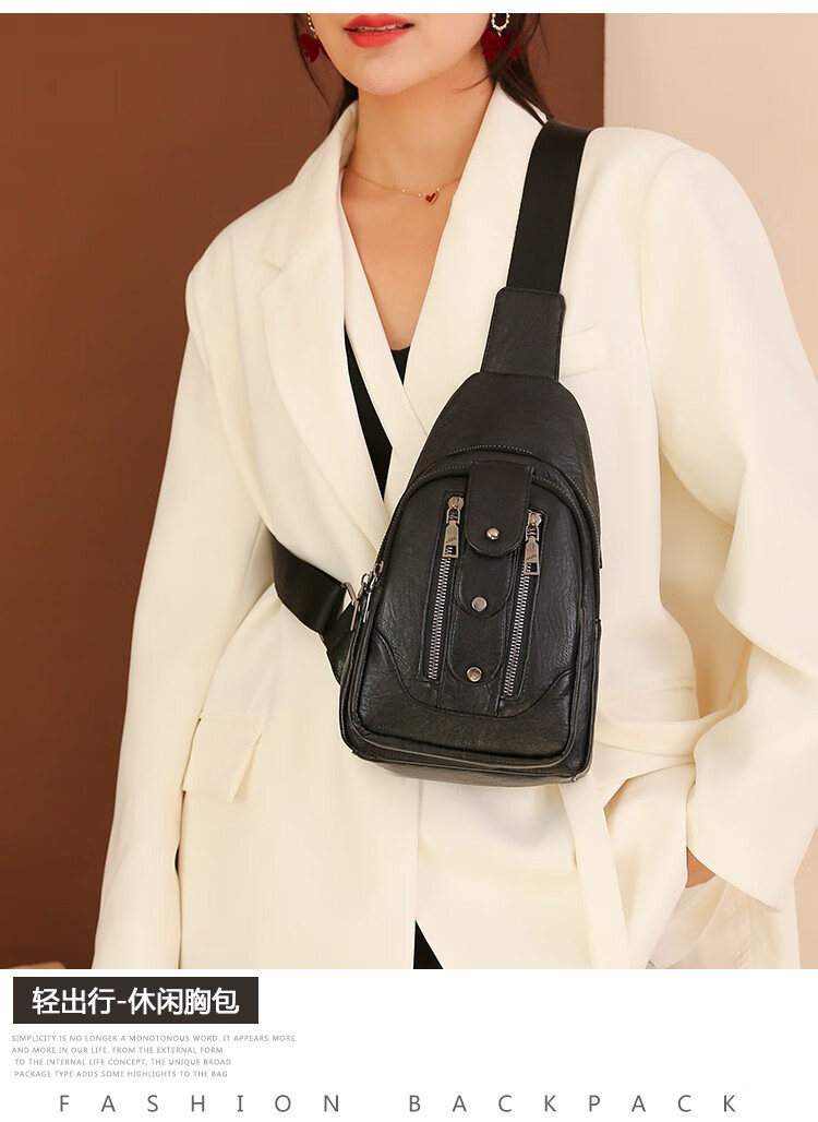 仓梵新款胸包女斜挎软皮包运动潮流背包斜跨胸前包女士993黄色