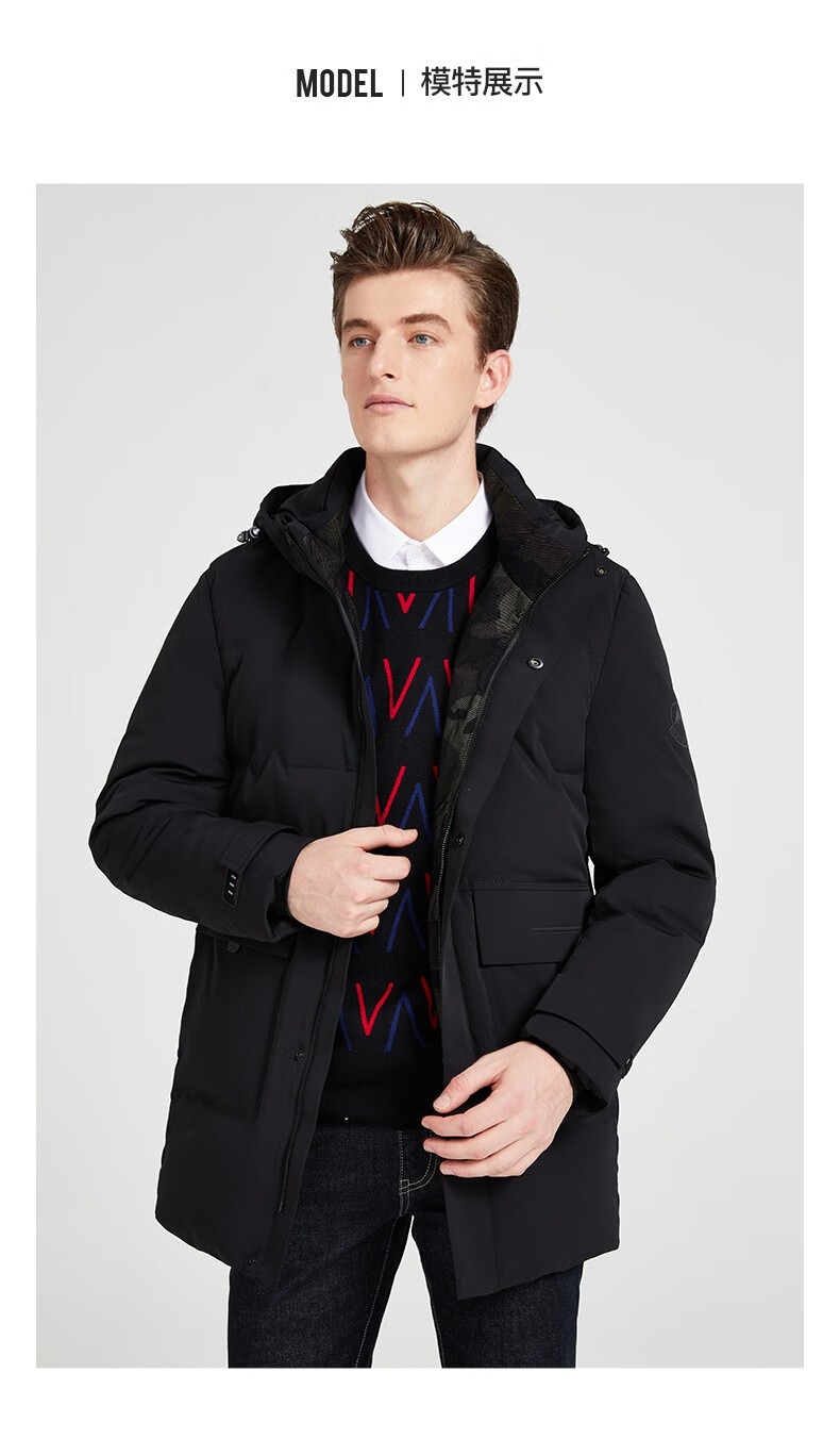 斯得雅stava中长款羽绒服男士休闲保暖外套连帽加厚冬季新款羽绒