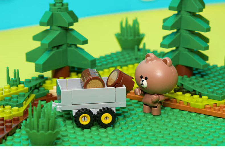 linefriends布朗熊野营积木卡通动漫周边拼装公仔玩具礼物野营积木