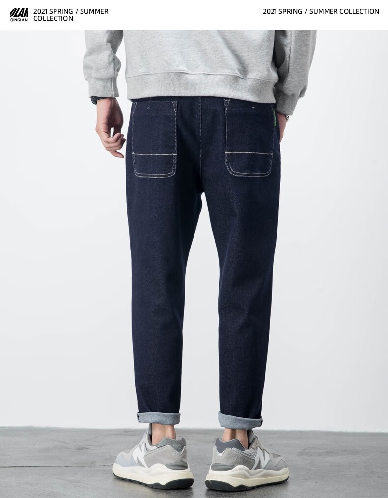 法国cebrodz纯黑牛仔裤男宽松直筒大码深色休闲弹力秋冬款加绒裤子男