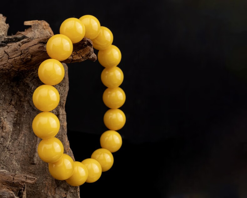 芊乔珠宝 蜜蜡手串女款鸡油黄玉石琥珀圆珠单圈手链男士【七夕情人节