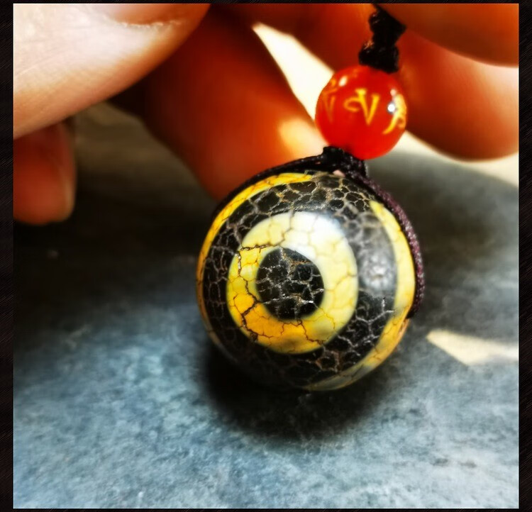 相石缘龙纹龟甲玛瑙三眼天珠吊坠男女3眼单珠项链天眼配珠散珠20mm