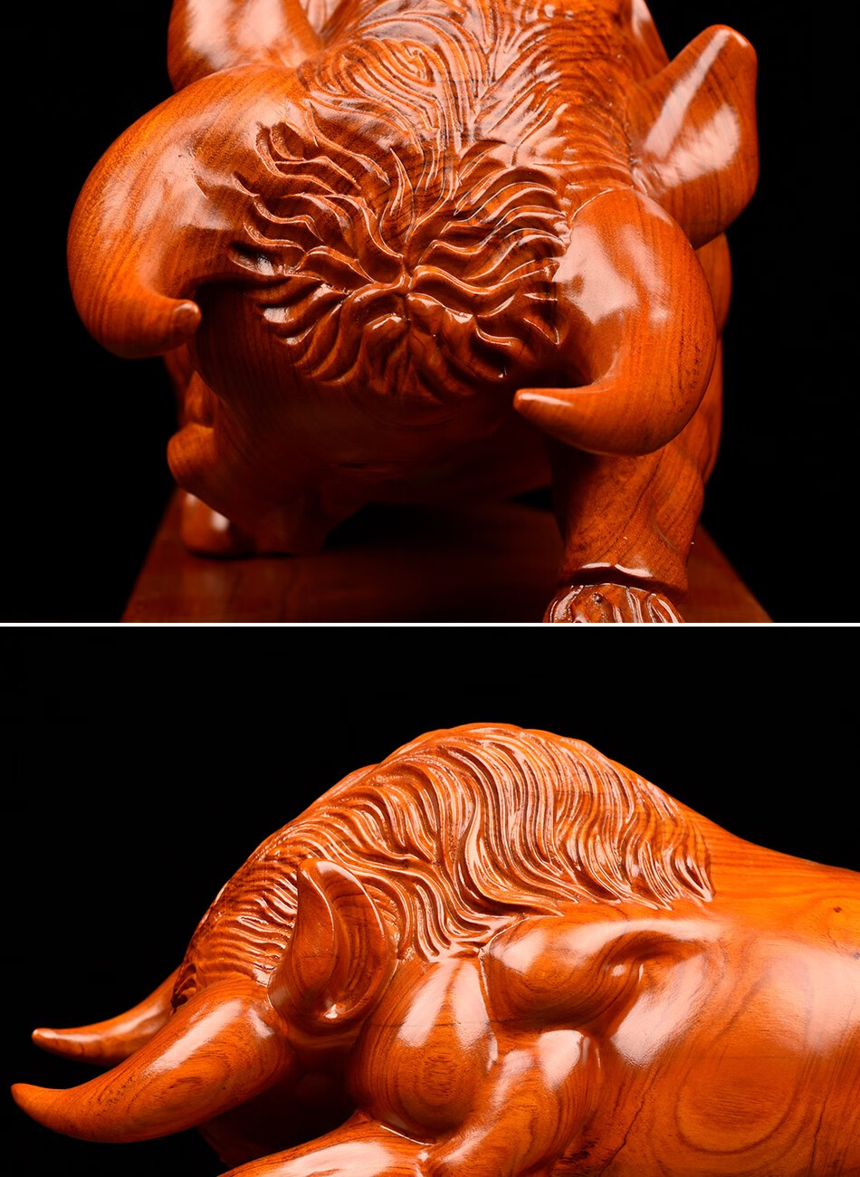 御木轩花梨木雕运势如虹牛摆件实木雕刻牛气冲天招财工艺品客厅办公室