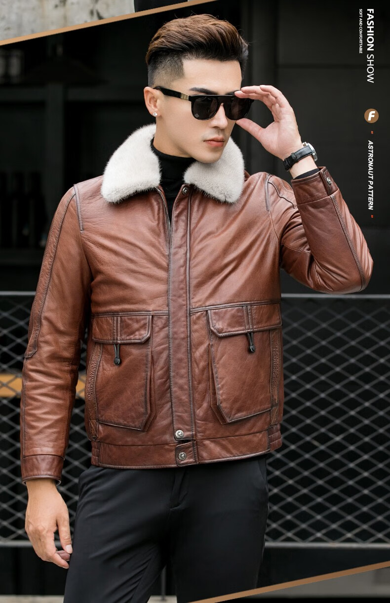 诗柏美品牌海宁2021新款真皮皮衣男貂内胆短款翻领男士貂皮夹克冬季