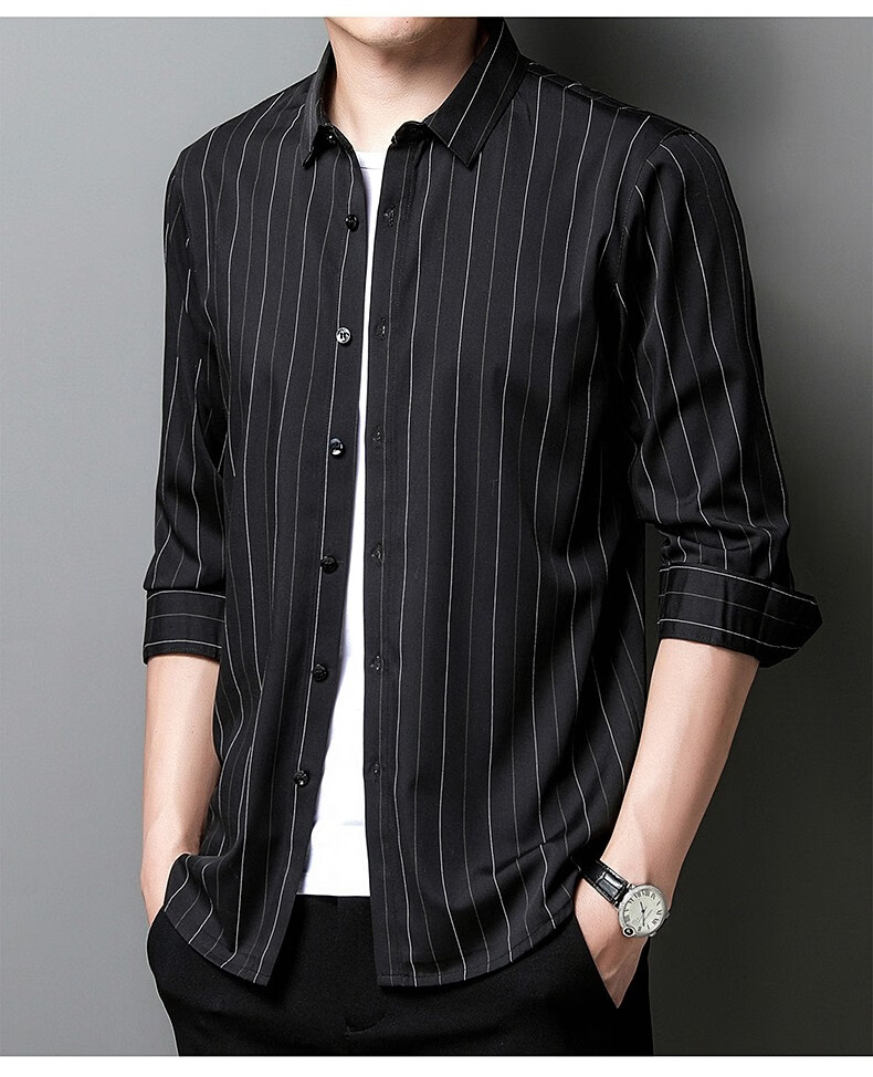 休闲衬衫中青年商务免烫修身衬衫打底衫男士内衬秋款上衣浅蓝色165