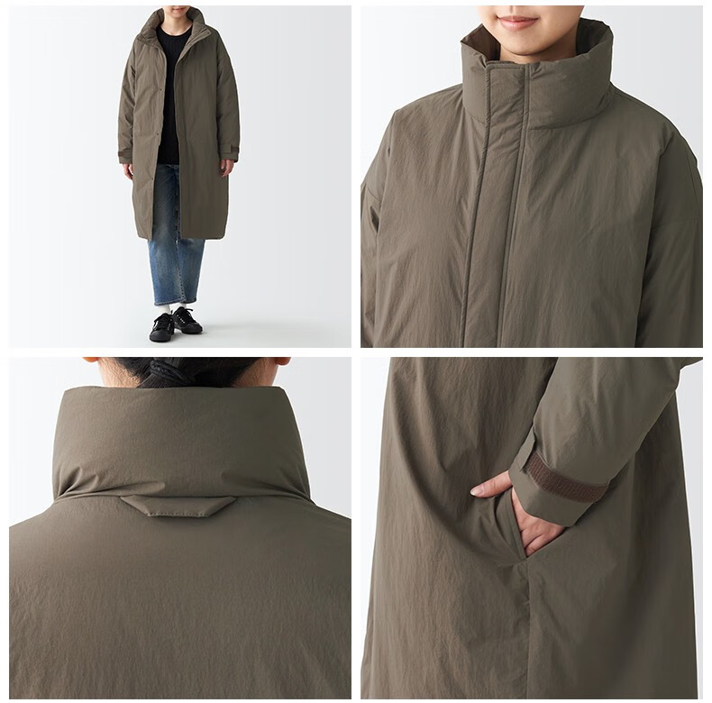 无印良品mujilabo男女通用不易沾水羽绒大衣无性别黑色sm