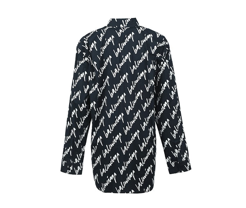 balenciaga ss22 logo满印单排扣衬衫 女款 送礼推荐 生日礼物 深蓝色
