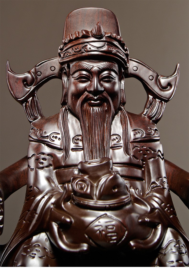 瀚淘实木雕财神爷摆件木头雕刻家居供奉木质财神店铺公司开业摆设长14