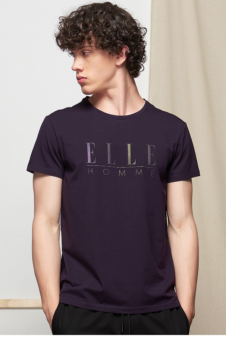 ellehomme纯色印标男式圆领打底衫短袖t恤白色xxl