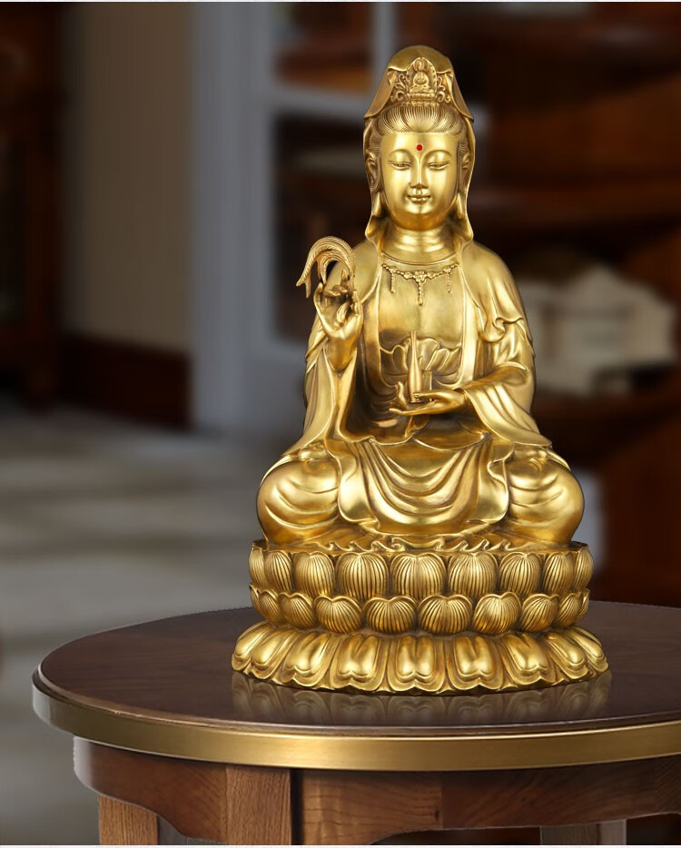三街七号 纯铜观音佛像供奉家用南海坐莲铜观世音菩萨神像体客厅摆件