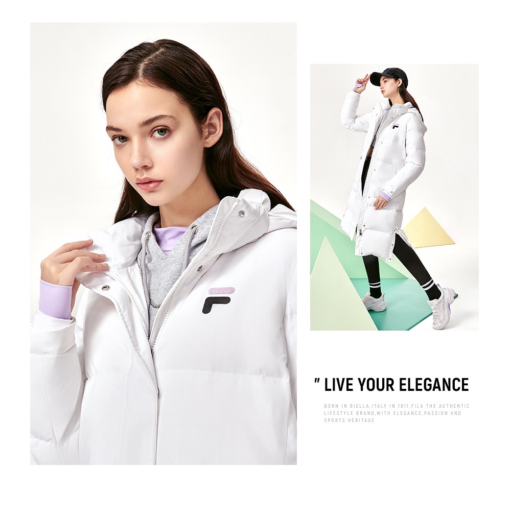 fila斐乐女装官方女子中长款羽绒服2021年冬季新款保暖时尚外套上衣