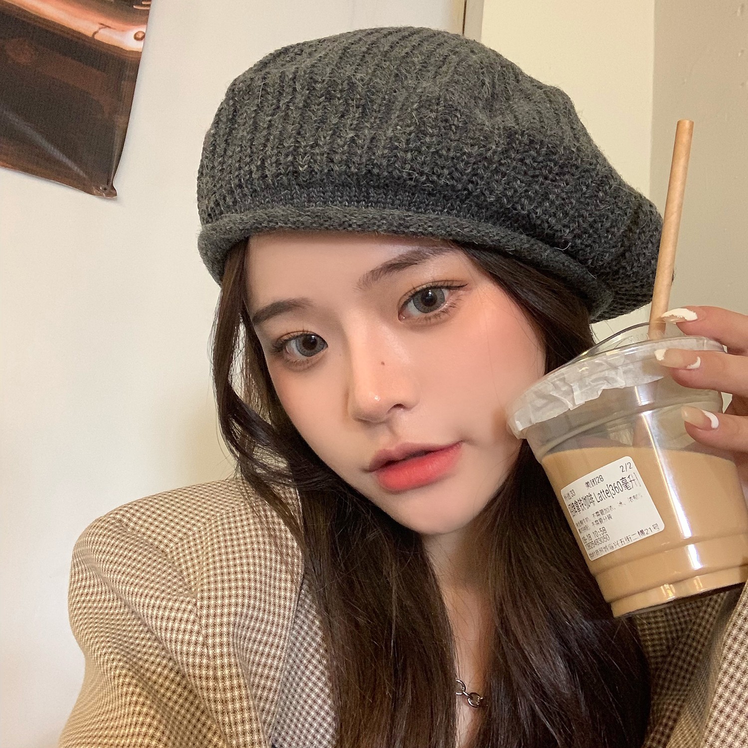 潮牌保暖帽网红秋冬帽子大头围绿色贝雷帽女ins韩系针织毛线帽显脸小