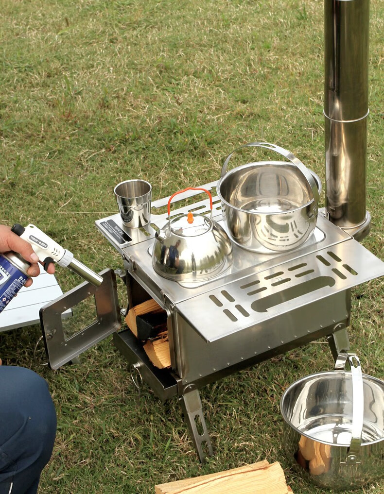 撼途户外柴火炉子便携式帐篷炉柴火灶取暖炉多功能折叠式柴火灶露营