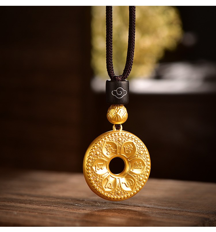明牌珠宝传家金系列六字箴言妙音佩足金古法黄金吊坠afc0446工费600