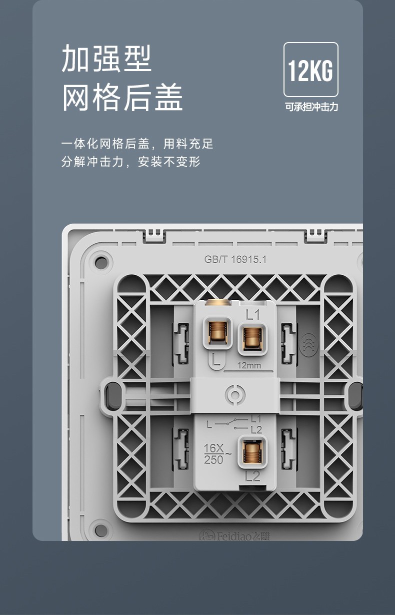 飞雕开关插座面板86型二开单控两位单联墙壁插座墙面多功能多用电源暗