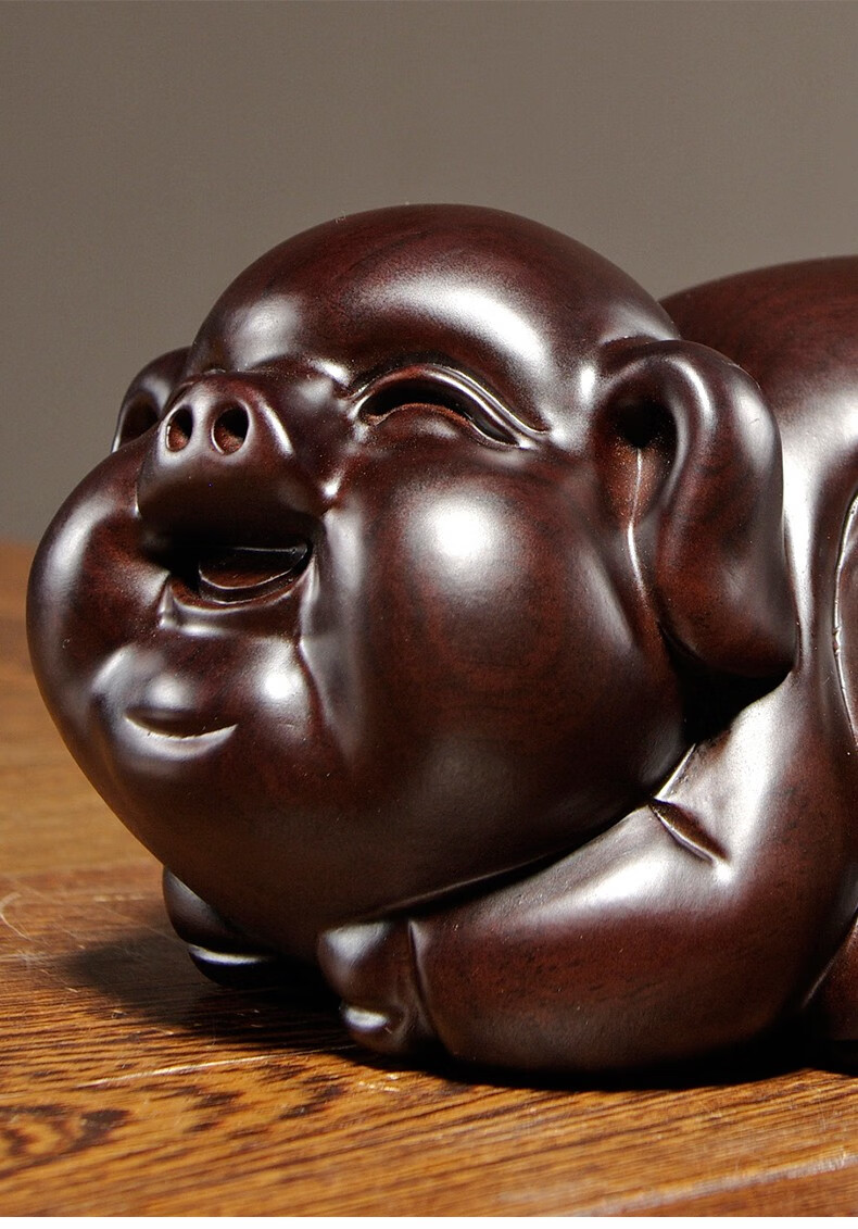 思古黑檀木雕小猪摆件十二生肖猪客厅家居装饰桌面摆件实木雕刻工艺品