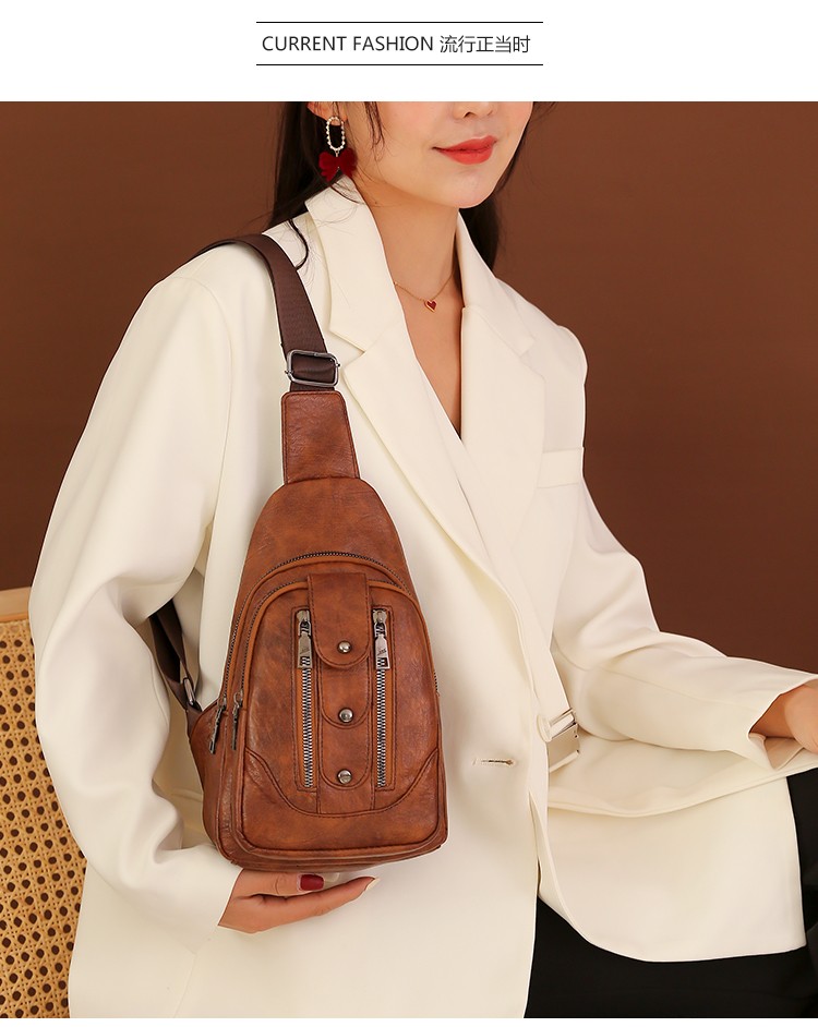 仓梵新款胸包女斜挎软皮包运动潮流背包斜跨胸前包女士993黄色