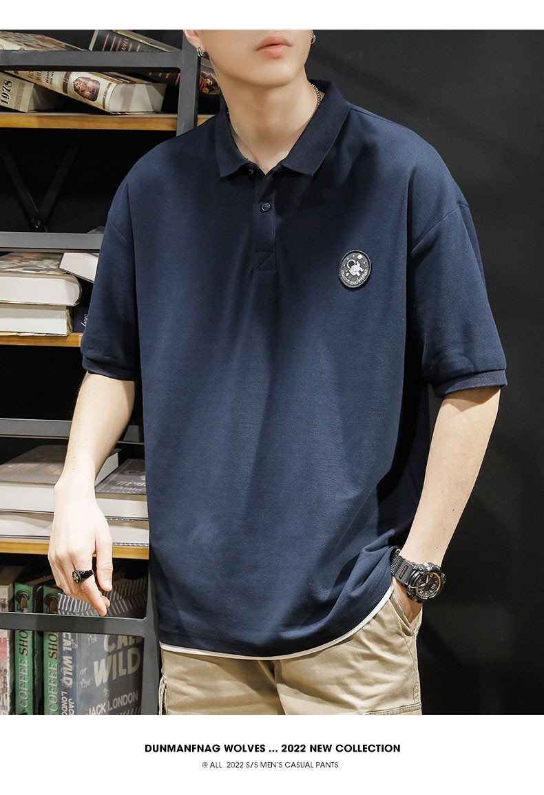 古先森短袖t恤男宽松翻领polo男士夏季大码带领打底体恤衫男生胖子加