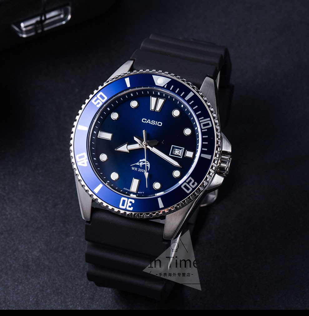 卡西欧casio比尔盖茨同款剑鱼系列黑色水鬼潜水夜光指针男士腕表mdv