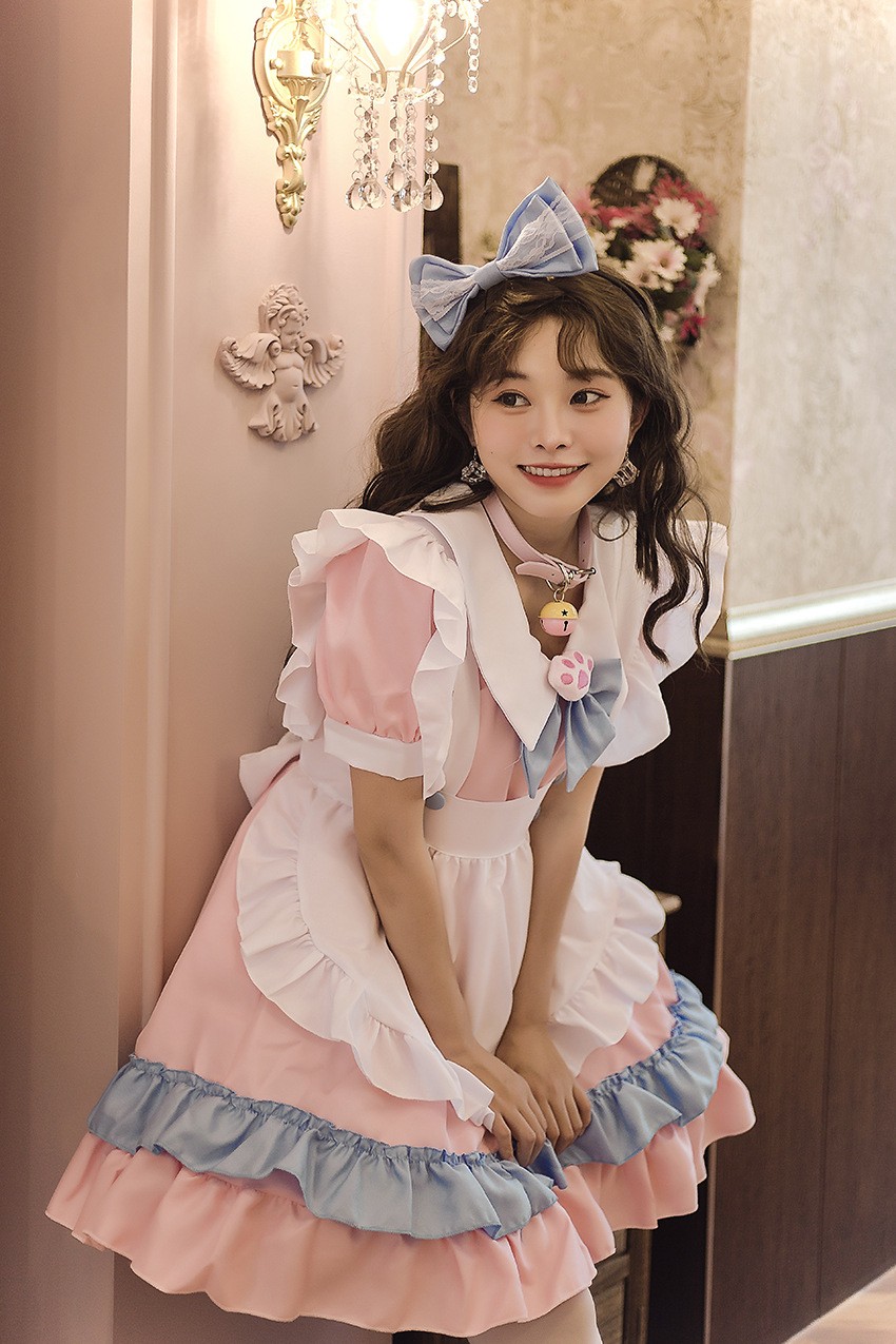 性感睡衣大码女仆装萌新大蝴蝶结洛丽塔连衣裙女装粉蓝可爱裙角色扮演