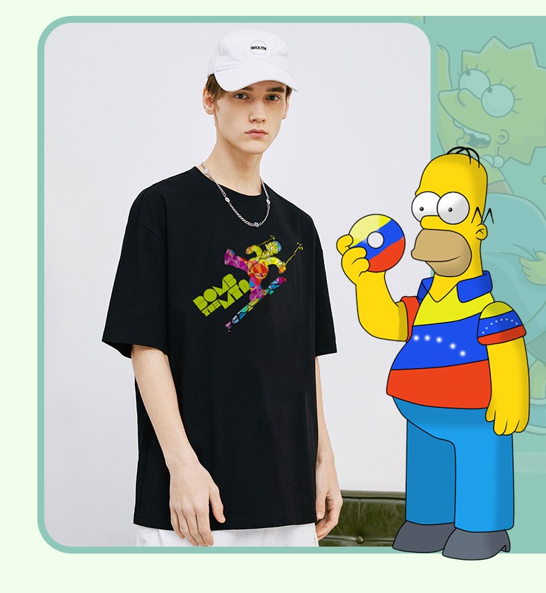 thesimpsons辛普森一家2022新款欧美风纯棉宽松百搭情侣装短袖粉色m