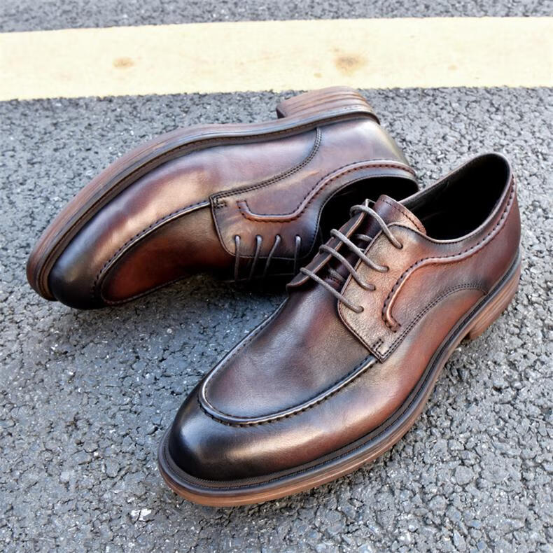 意大利风国际品牌海恩斯袋鼠皮鞋头层牛皮男高端手工擦色英伦复古手工