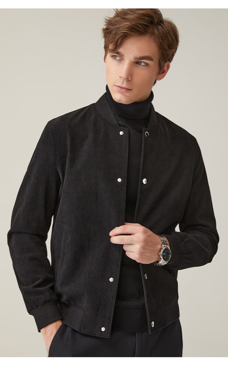 danielhechter丹尼爱特春秋新款男士棒球领商务灯芯绒夹克外套橄榄绿