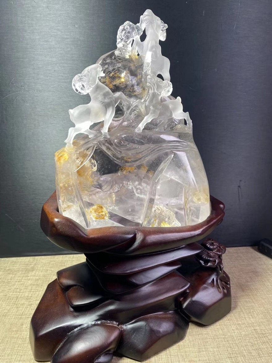 诺源珠宝天然白水晶雕刻三羊开泰大摆件小摆件家居摆件办公摆放门店