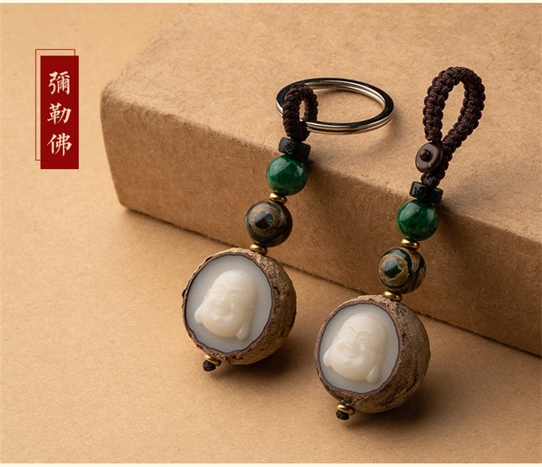 原籽菩提莲花汽车钥匙扣挂件观音弥勒佛头钥匙扣男女平安饰品莲花活