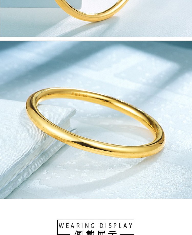 韩大福闭口黄金手镯足金9999金镯子女款实心光面素圈金手镯真金送女友