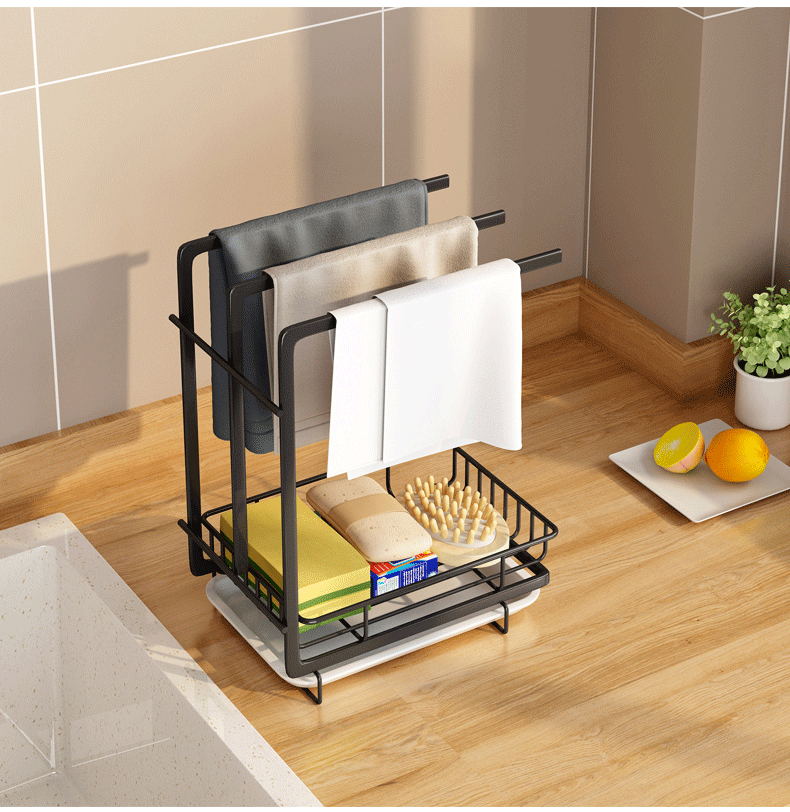 菩本家抹布架厨房水槽置物架台面壁挂收纳神器洗碗布架子毛巾挂架沥水