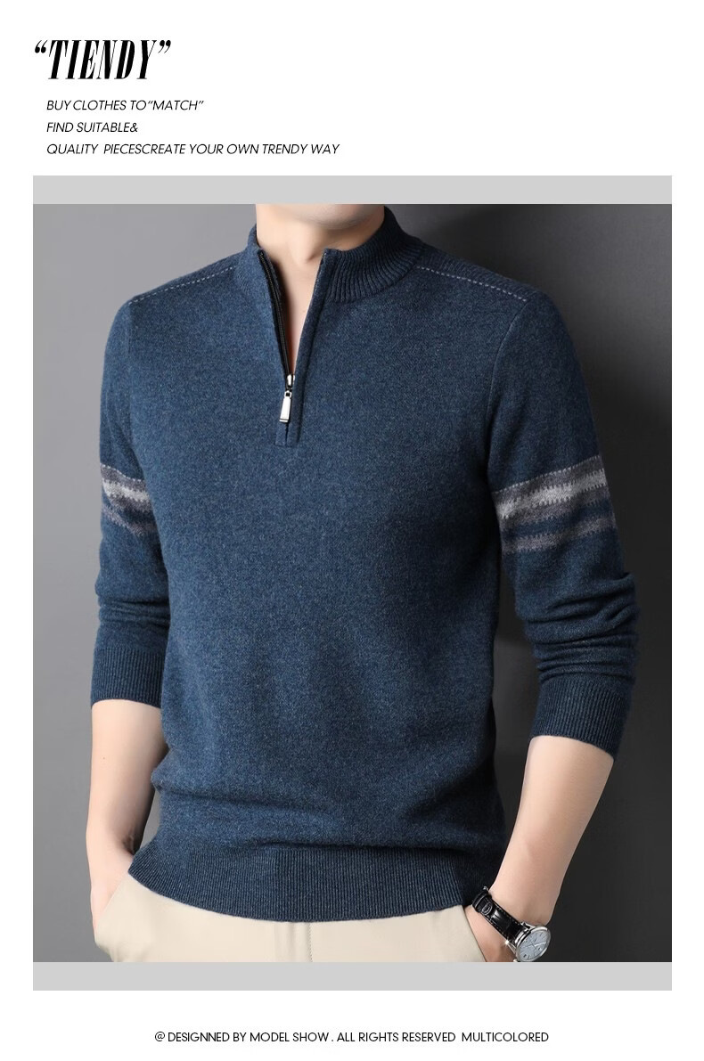 Hengyuanxiang Men's Thickened Winter Zip-Up Turtleneck Sweater, 100% Wool Knit Pullover, Middle-Aged And Young Men's Clothing 4