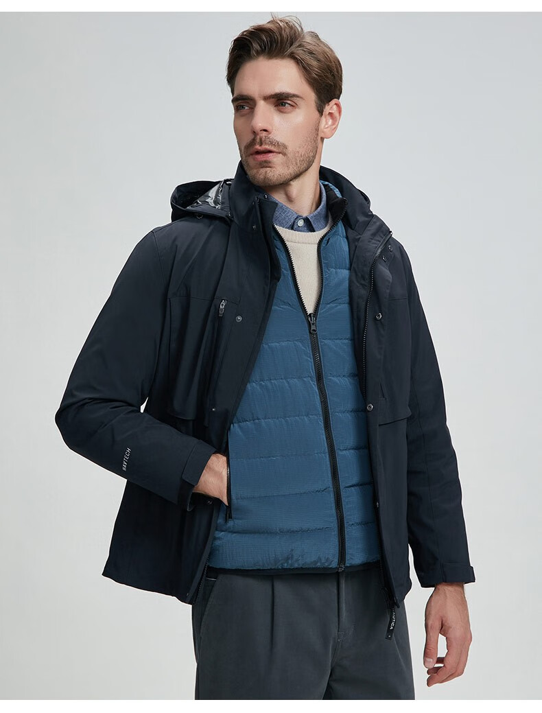 商场同款nautica诺帝卡男装2021秋冬新款休闲保暖连帽三合一羽绒服男